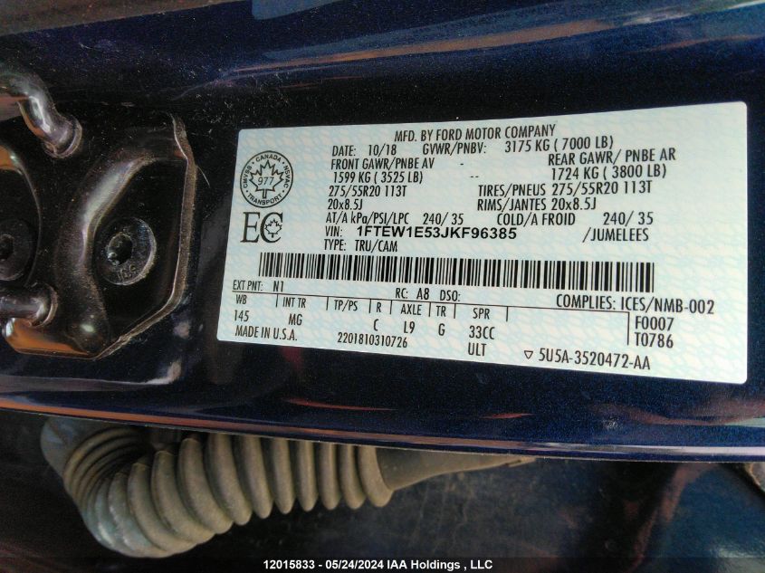 2018 Ford F-150 Xlt VIN: 1FTEW1E53JKF96385 Lot: 12015833