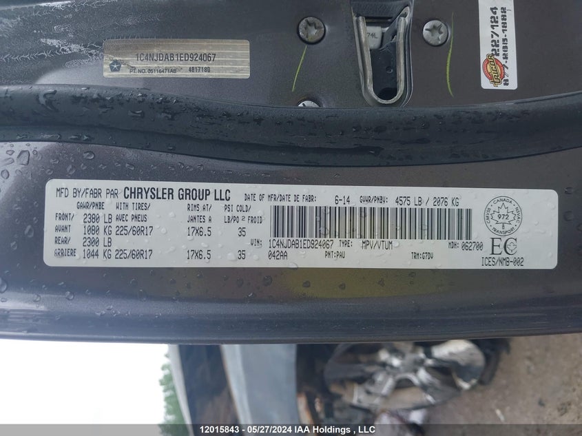 2014 Jeep Compass Sport VIN: 1C4NJDAB1ED924067 Lot: 12015843