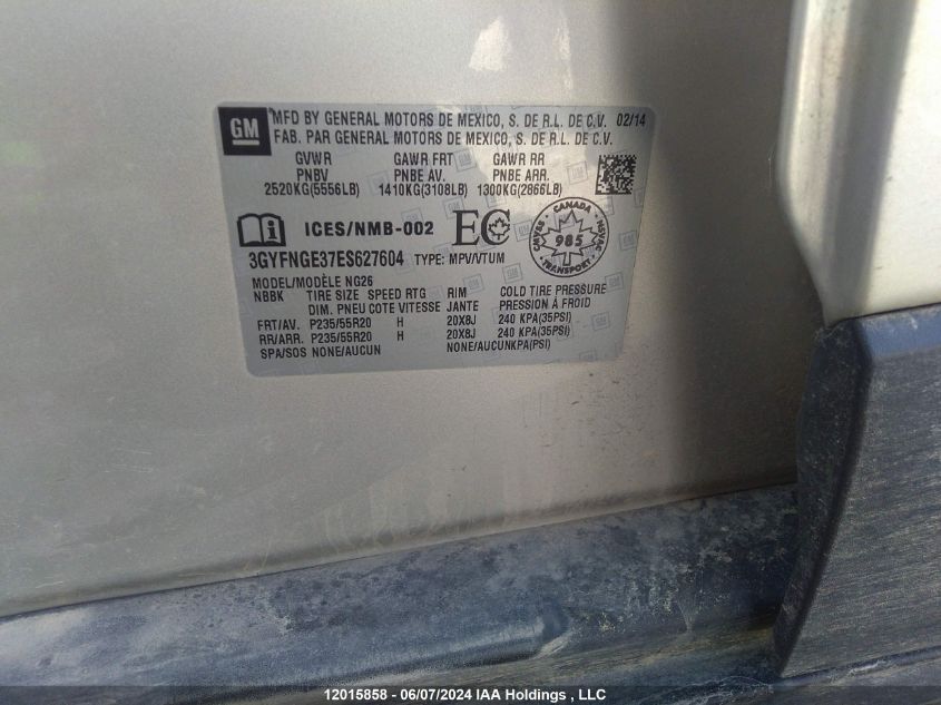 2014 Cadillac Srx Premium Collection VIN: 3GYFNGE37ES627604 Lot: 12015858
