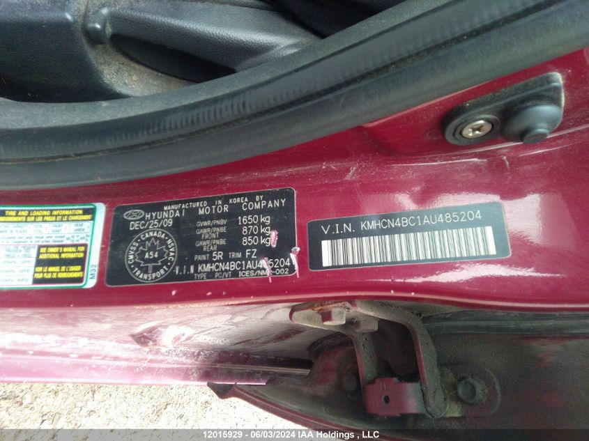 2010 Hyundai Accent Gl VIN: KMHCN4BC1AU485204 Lot: 12015929