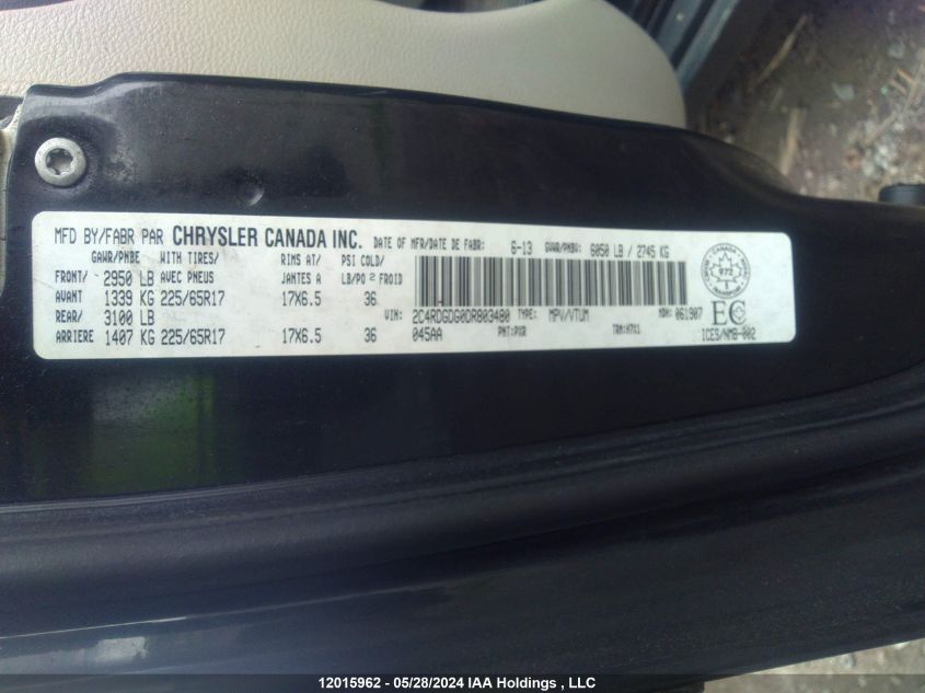 2013 Dodge Grand Caravan Crew VIN: 2C4RDGDG0DR803480 Lot: 12015962