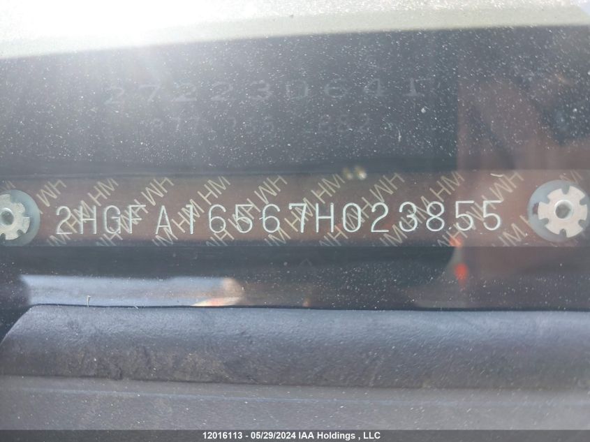 2007 Honda Civic Sdn VIN: 2HGFA16567H023855 Lot: 12016113