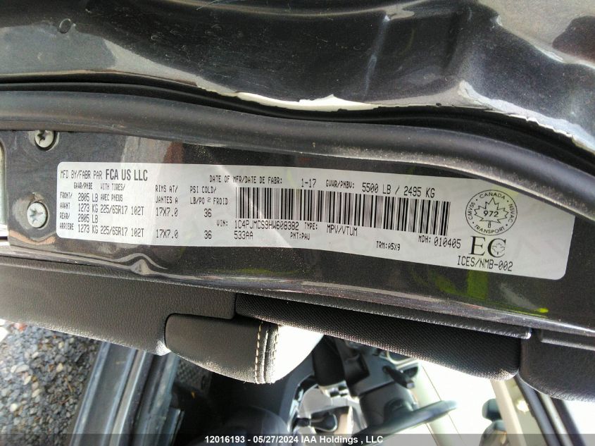 2017 Jeep Cherokee Latitude VIN: 1C4PJMCS9HW608382 Lot: 12016193