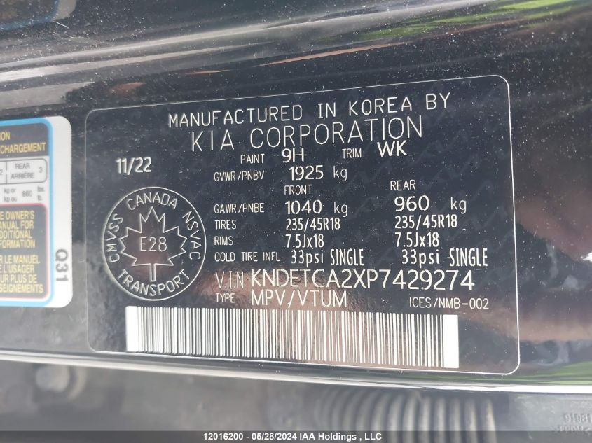 2023 Kia Seltos VIN: KNDETCA2XP7429274 Lot: 12016200