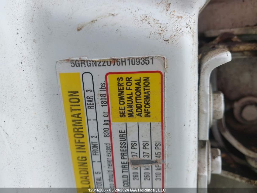 2006 Hummer H2 Sut VIN: 5GRGN22U76H109351 Lot: 12016206