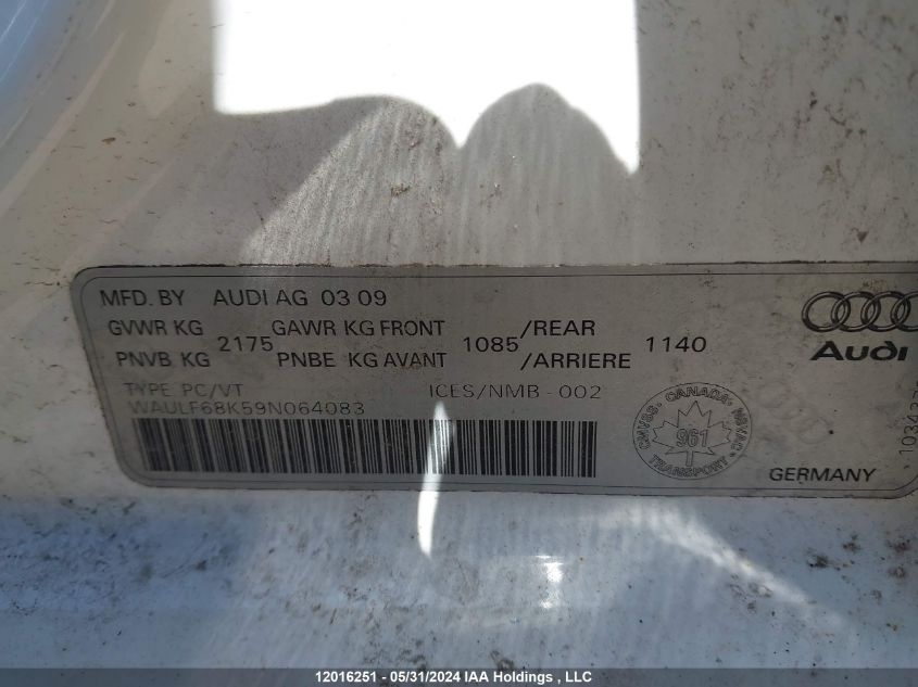 2009 Audi A4 2.0T Quattro VIN: WAULF68K59N064083 Lot: 12016251