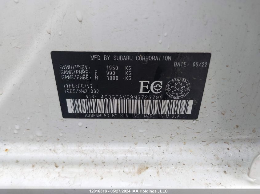 2022 Subaru Impreza Premium VIN: 4S3GTAV69N3723795 Lot: 12016318