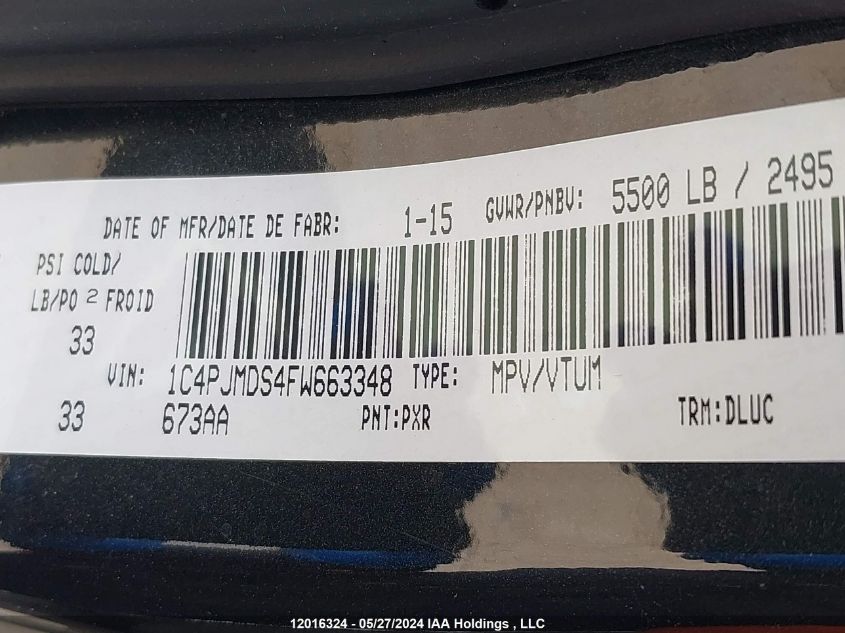 2015 Jeep Cherokee Limited VIN: 1C4PJMDS4FW663348 Lot: 12016324