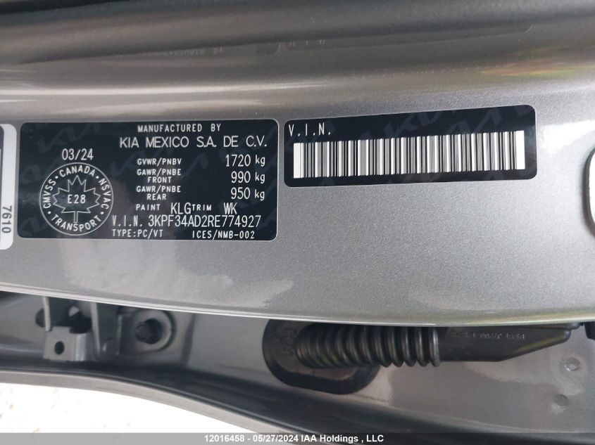 2024 Kia Forte VIN: 3KPF34AD2RE774927 Lot: 12016458