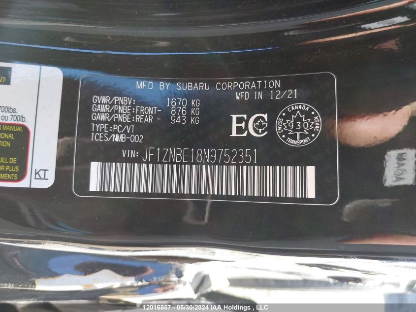 2022 Toyota Gr 86 Premium VIN: JF1ZNBE18N9752351 Lot: 12016557