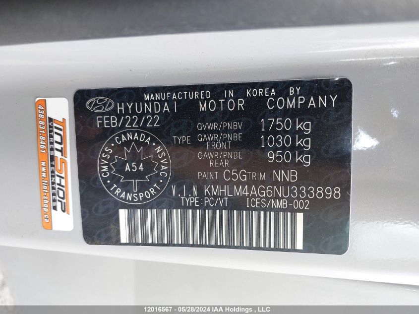 2022 Hyundai Elantra Preferred Ivt With Sun And Tech Package VIN: KMHLM4AG6NU333898 Lot: 12016567