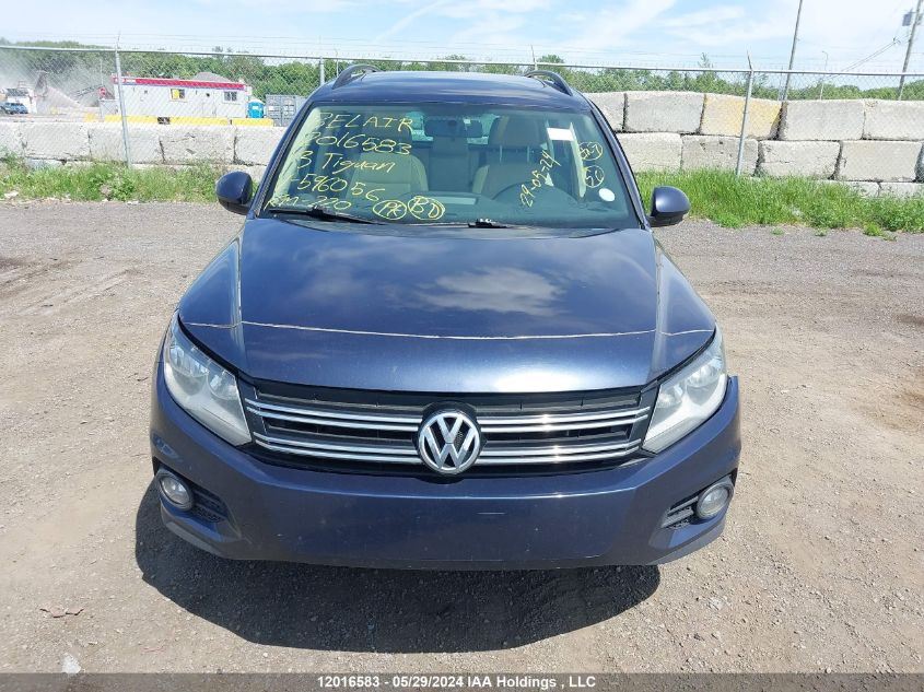 2013 Volkswagen Tiguan VIN: WVGJV3AXXDW596056 Lot: 12016583