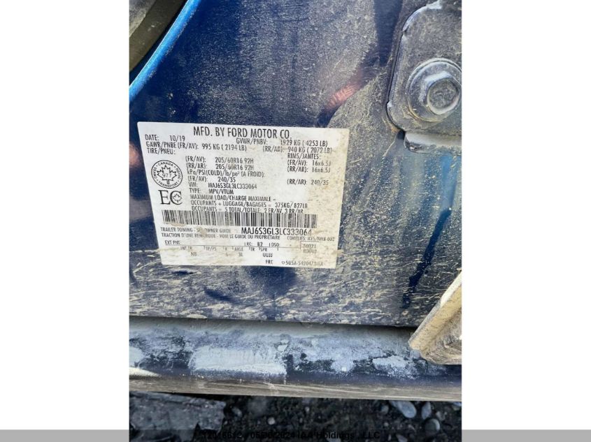 2020 Ford Ecosport Se VIN: MAJ6S3GL3LC333064 Lot: 12016612