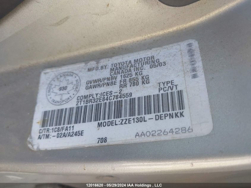 2004 Toyota Corolla Ce/Le/S VIN: 2T1BR32E84C784559 Lot: 12016620