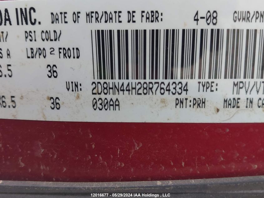 2008 Dodge Grand Caravan Se VIN: 2D8HN44H28R764334 Lot: 12016677