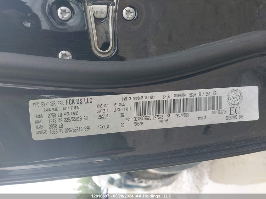 2016 Dodge Journey Crossroad VIN: 3C4PDDGG2GT227572 Lot: 12016697