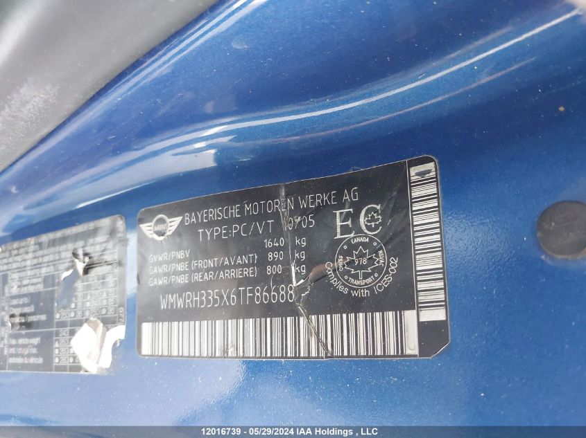 2006 Mini Cooper VIN: WMWRH335X6TF86688 Lot: 12016739