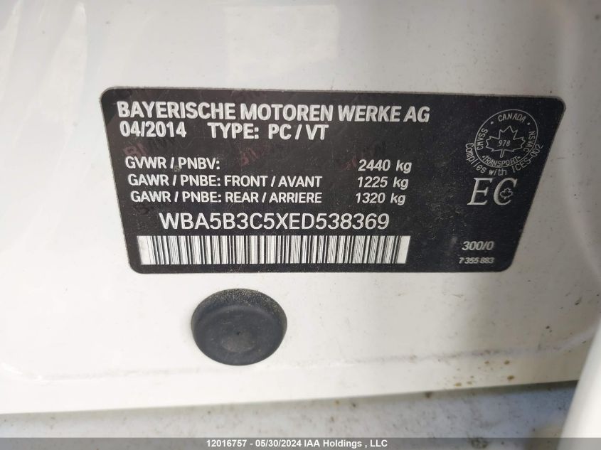 2014 BMW 535 Xi VIN: WBA5B3C5XED538369 Lot: 12016757
