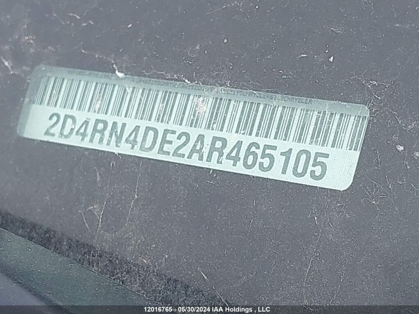 2010 Dodge Grand Caravan Se VIN: 2D4RN4DE2AR465105 Lot: 12016765