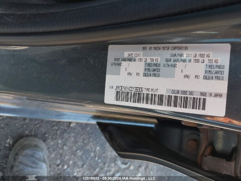 2012 Mazda Mazda2 VIN: JM1DE1KYXC0139309 Lot: 12016932