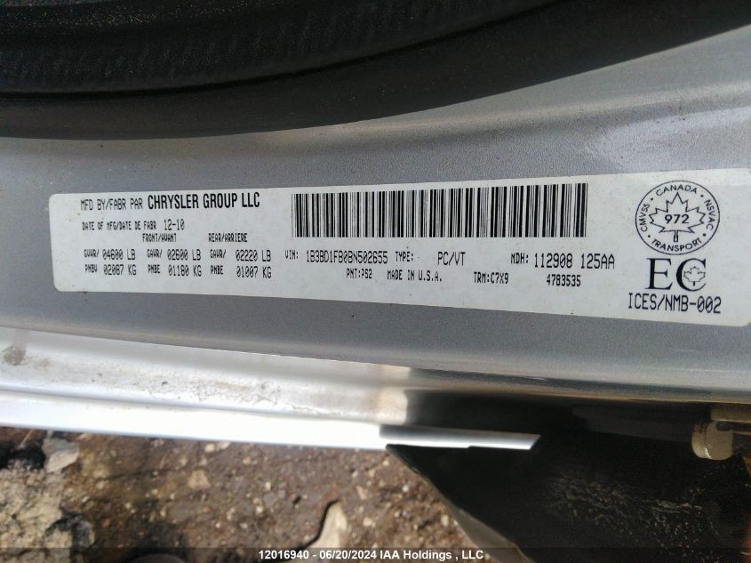 2011 Dodge Avenger Sxt VIN: 1B3BD1FB0BN502655 Lot: 12016940