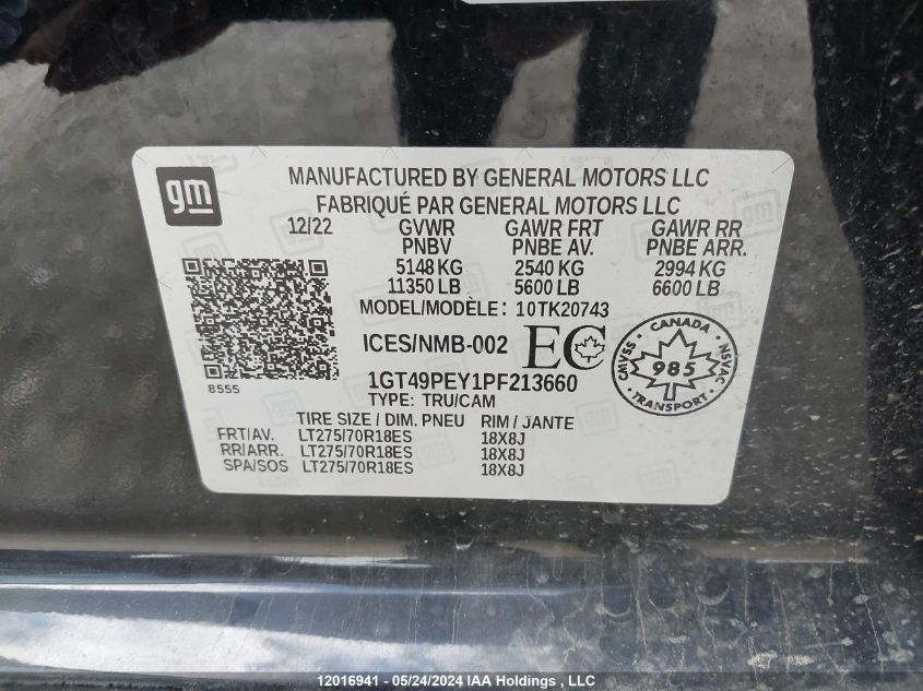 2023 GMC Sierra K2500 At4 VIN: 1GT49PEY1PF213660 Lot: 12016941