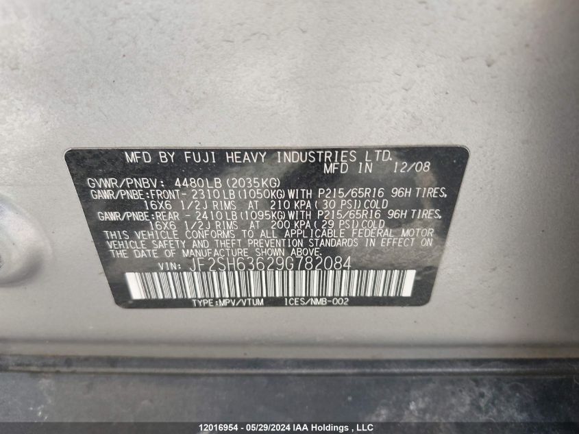 2009 Subaru Forester 2.5X VIN: JF2SH63629G782084 Lot: 12016954