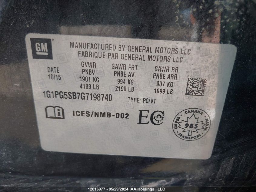 2016 Chevrolet Cruze Limited VIN: 1G1PG5SB7G7198740 Lot: 12016977