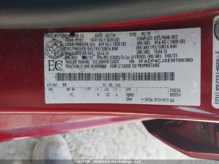 2014 Ford Fiesta Titanium VIN: 3FADP4CJXEM198380 Lot: 12017125