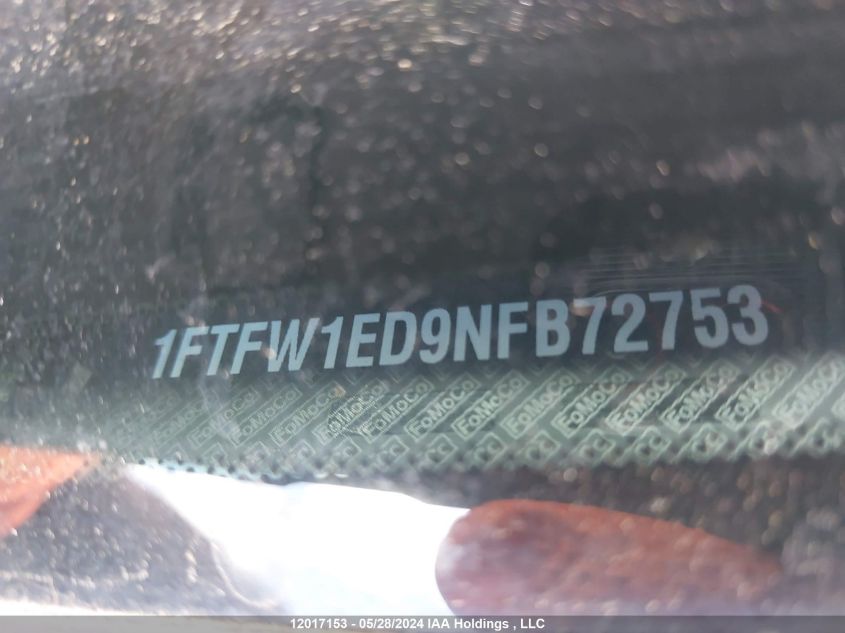2022 Ford F-150 VIN: 1FTFW1ED9NFB72753 Lot: 12017153