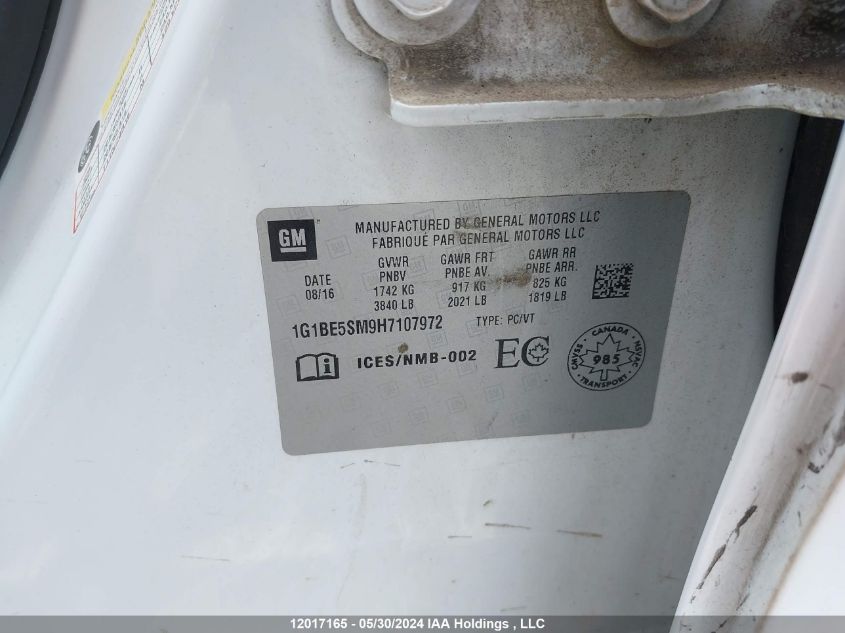 2017 Chevrolet Cruze VIN: 1G1BE5SM9H7107972 Lot: 12017165