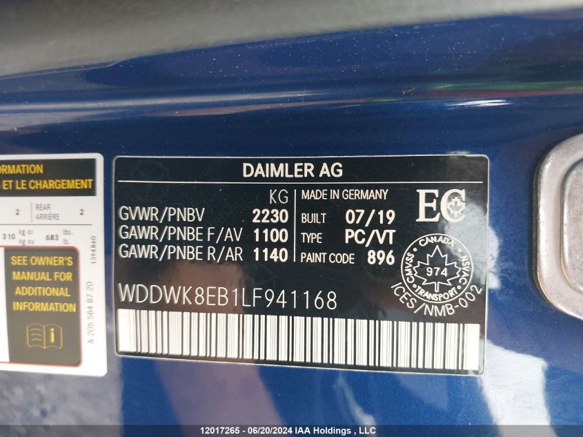 2020 Mercedes-Benz C-Class C 300 VIN: WDDWK8EB1LF941168 Lot: 12017265