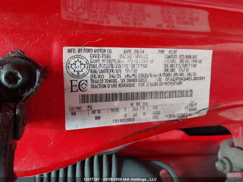 2014 Ford Focus Se VIN: 1FADP3K24EL290591 Lot: 12017267