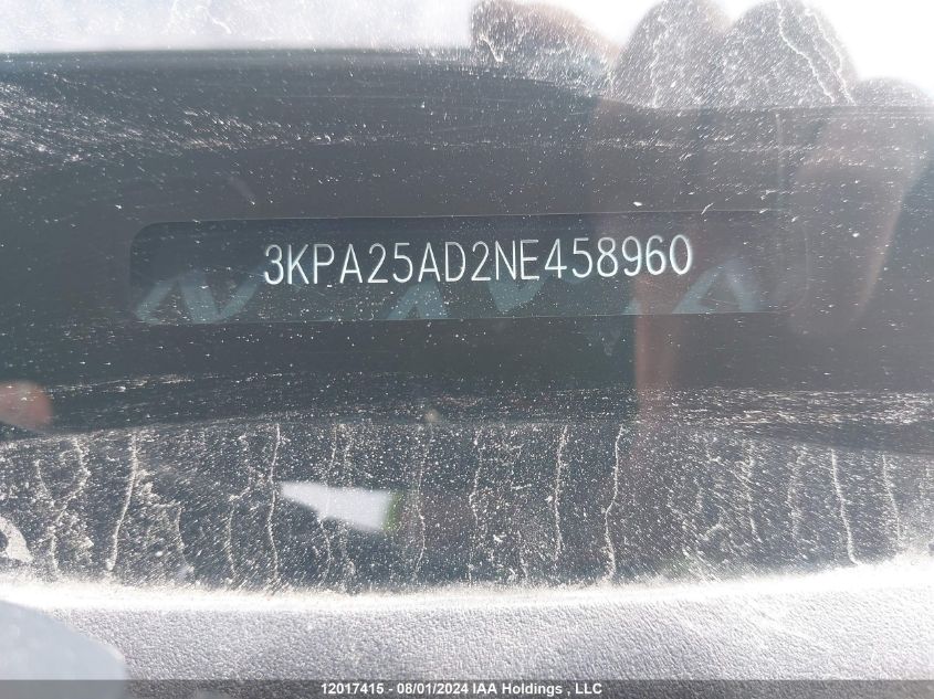 2022 Kia Rio VIN: 3KPA25AD2NE458960 Lot: 12017415