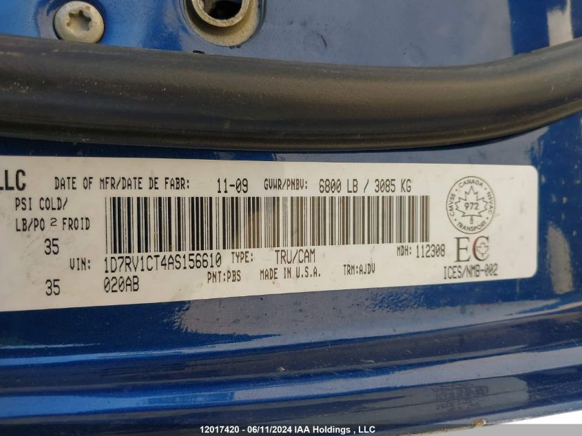 2010 Dodge Ram 1500 VIN: 1D7RV1CT4AS156610 Lot: 12017420