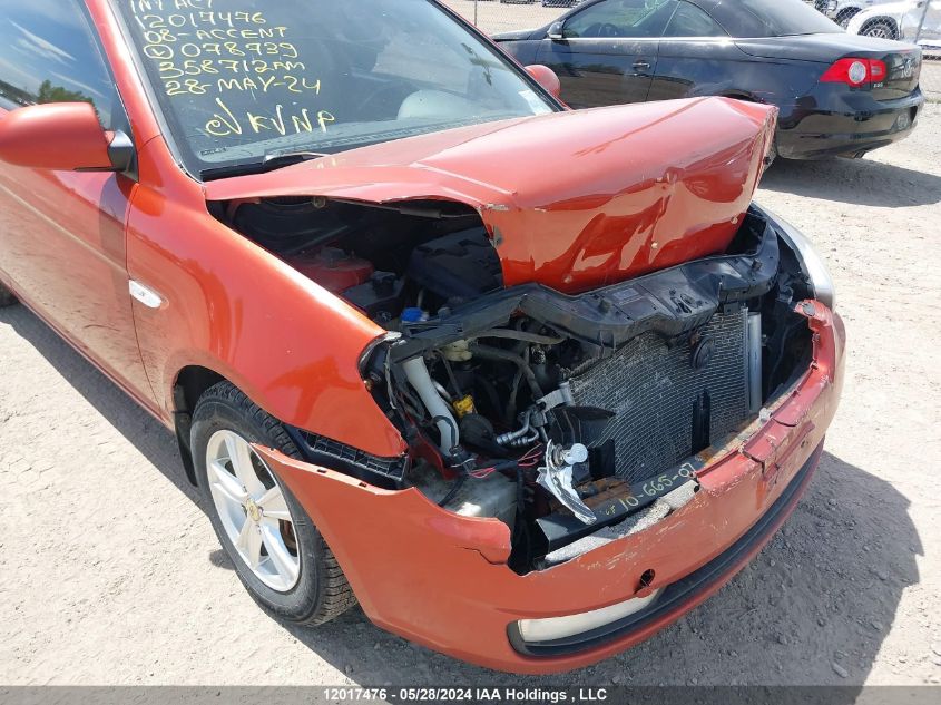 2008 Hyundai Accent Gs VIN: KMHCN35CX8U078739 Lot: 12017476