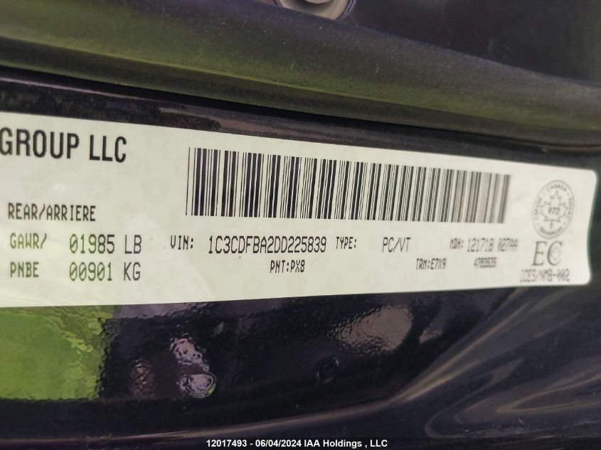 2013 Dodge Dart Sxt/Rallye VIN: 1C3CDFBA2DD225839 Lot: 12017493