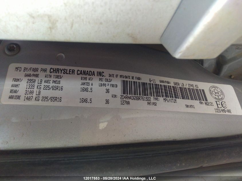 2011 Dodge Grand Caravan Express VIN: 2D4RN4DG9BR761922 Lot: 12017553