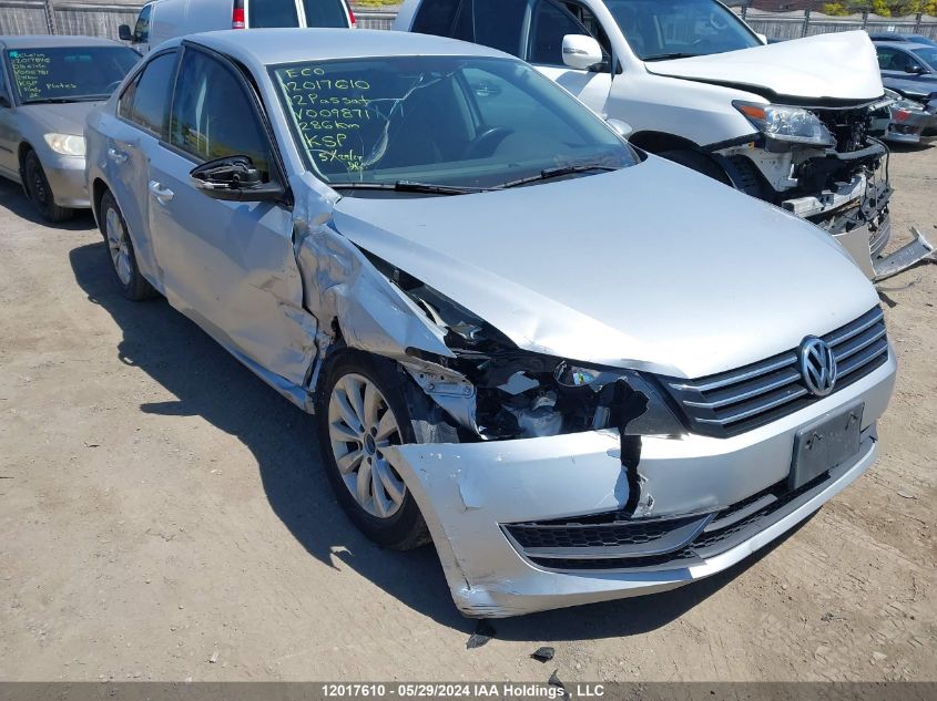 2012 Volkswagen Passat VIN: 1VWAH7A31CC009871 Lot: 12017610