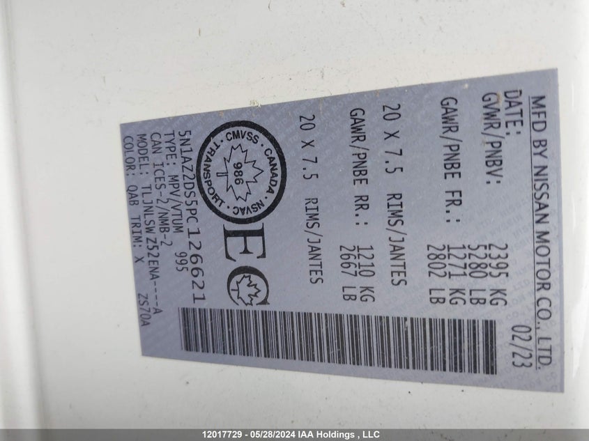 2023 Nissan Murano Platinum VIN: 5N1AZ2DS5PC126621 Lot: 12017729