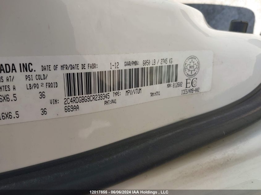 2012 Dodge Grand Caravan Se VIN: 2C4RDGBG9CR239345 Lot: 12017855