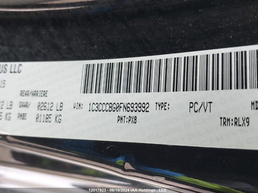 2015 Chrysler 200 VIN: 1C3CCCBG0FN693992 Lot: 12017923