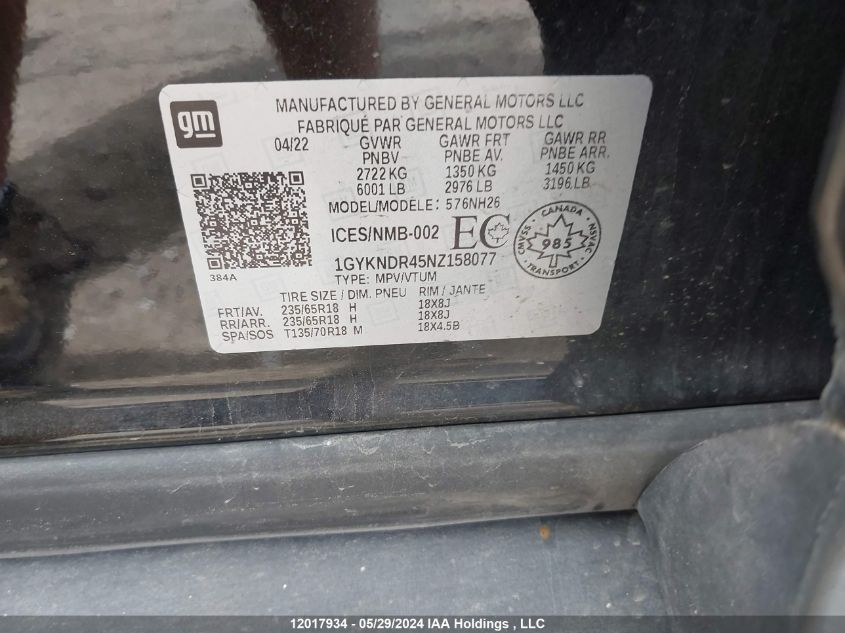 2022 Cadillac Xt5 Premium Luxury VIN: 1GYKNDR45NZ158077 Lot: 12017934