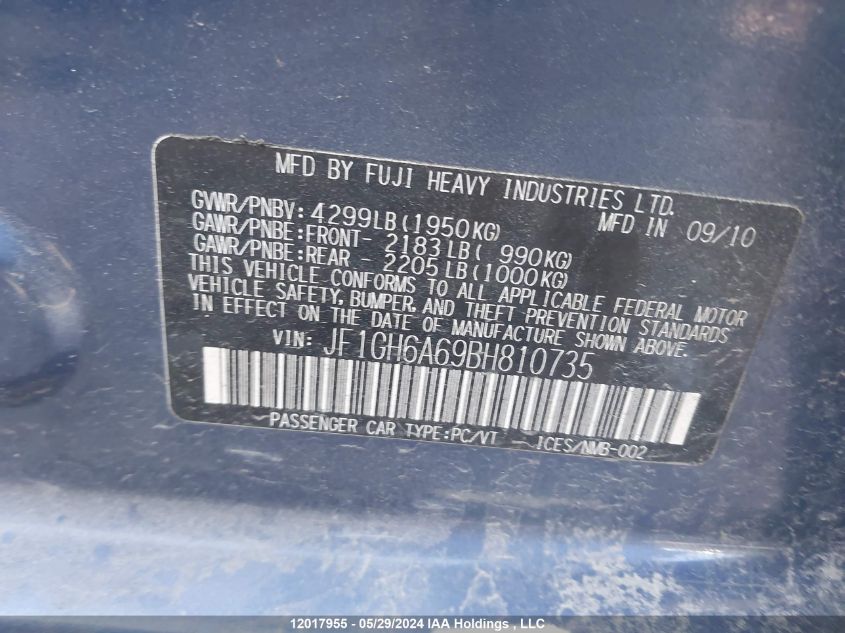 2011 Subaru Impreza 2.5I VIN: JF1GH6A69BH810735 Lot: 12017955