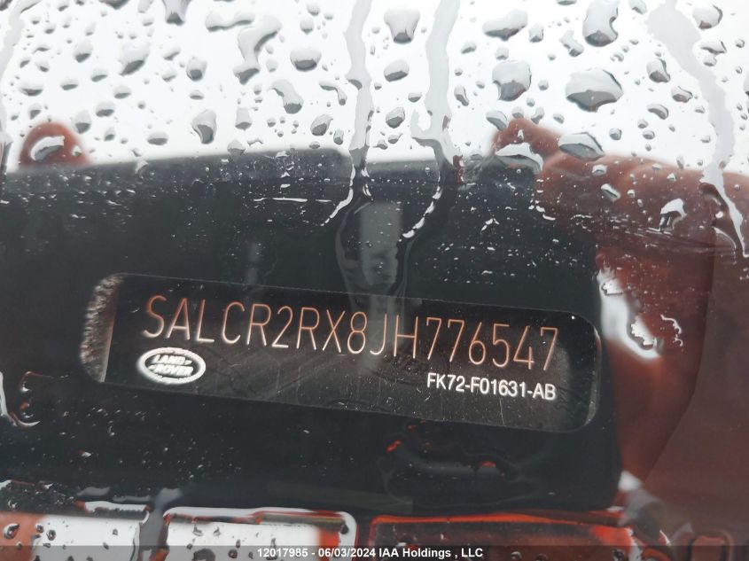 2018 Land Rover Discovery Sport Hse VIN: SALCR2RX8JH776547 Lot: 12017985