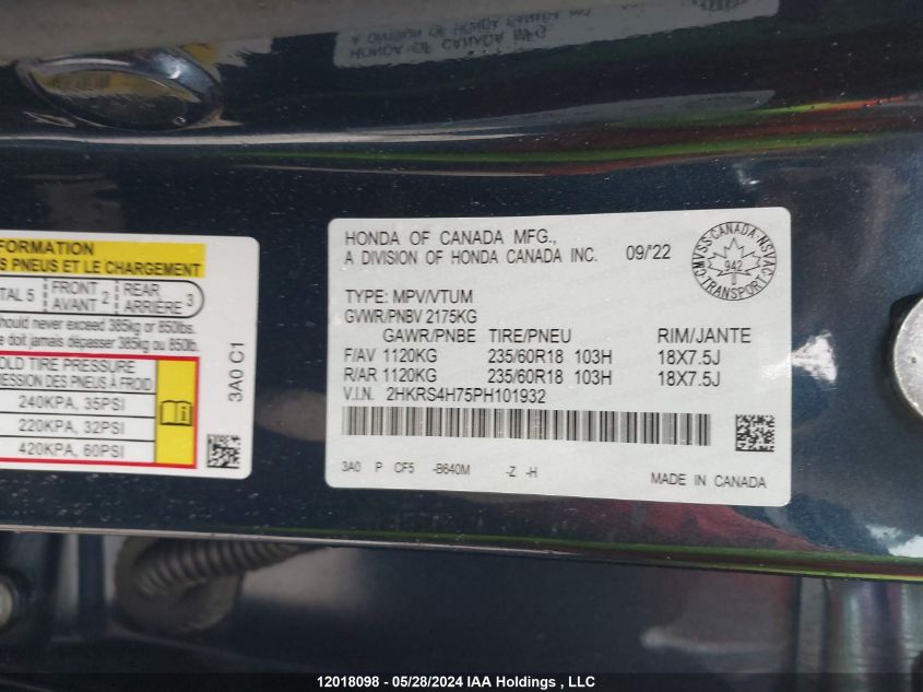 2023 Honda Cr-V Exl VIN: 2HKRS4H75PH101932 Lot: 12018098
