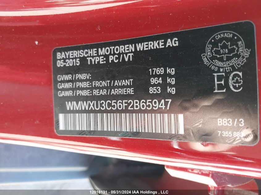 2015 Mini Cooper S VIN: WMWXU3C56F2B65947 Lot: 12018131