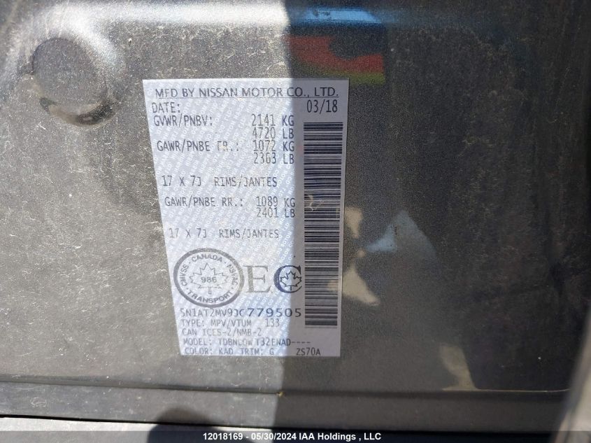 2018 Nissan Rogue Sv/Sl VIN: 5N1AT2MV9JC779505 Lot: 12018169