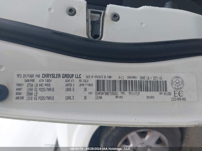 2011 Dodge Journey VIN: 3D4PG4FB8BT535631 Lot: 12018175