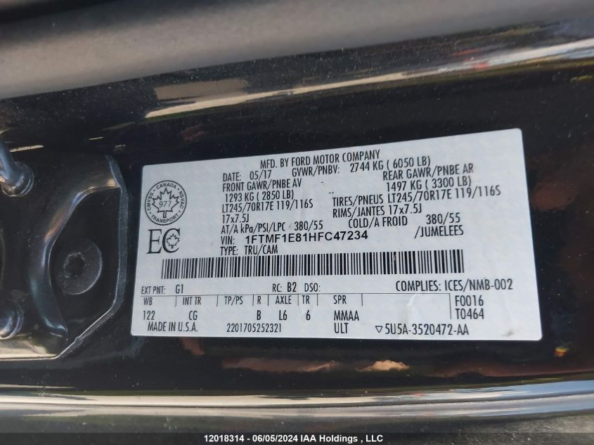 2017 Ford F150 VIN: 1FTMF1E81HFC47234 Lot: 12018314